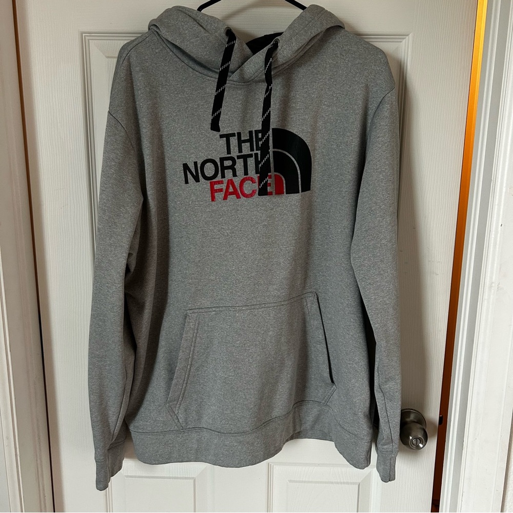 The North Face Gray Hoodie with Black & Red Logo